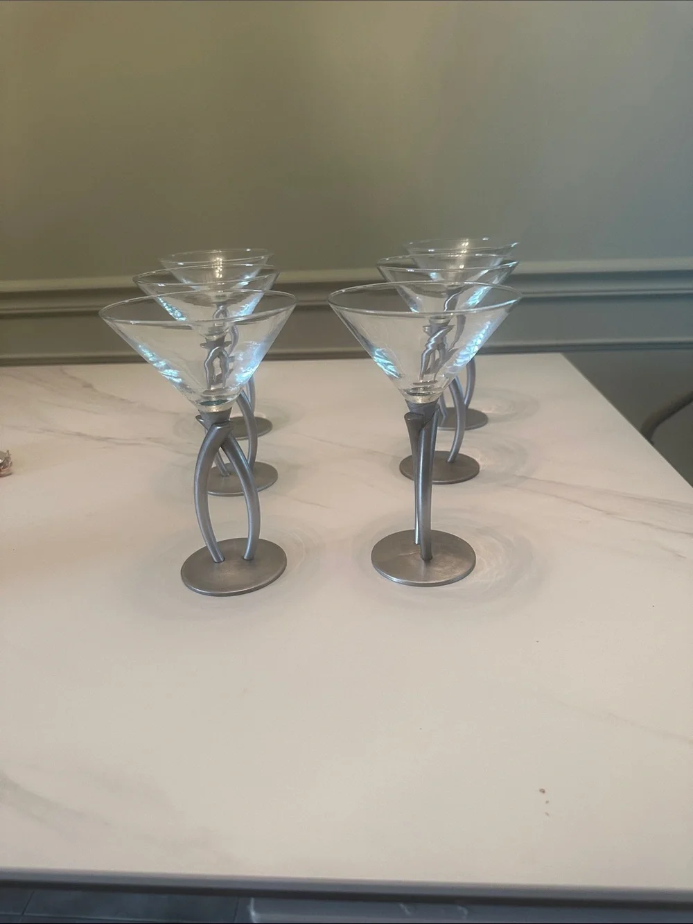 Brushed Silver Stem Martini Glasses - Set of 6